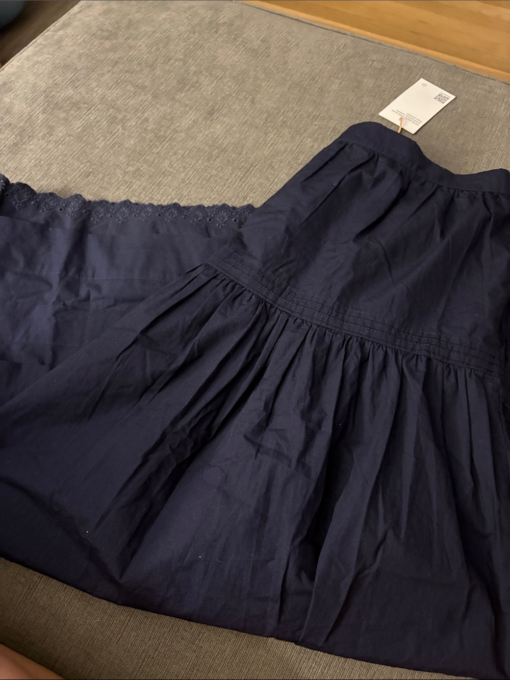 Quince Navy Tiered Cotton A-Line Skirt